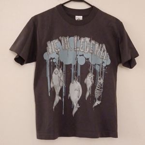 Medium He Is Legend grey/blue band graphic crew teeshirt skeleton dead fish hook